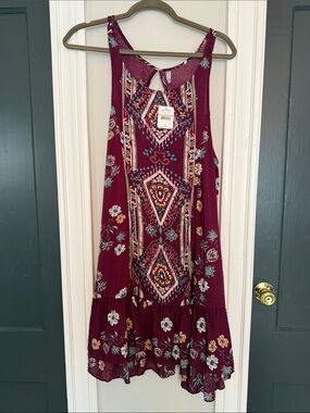 Free People Wine Floral Geo Print Racerback Mini Dress